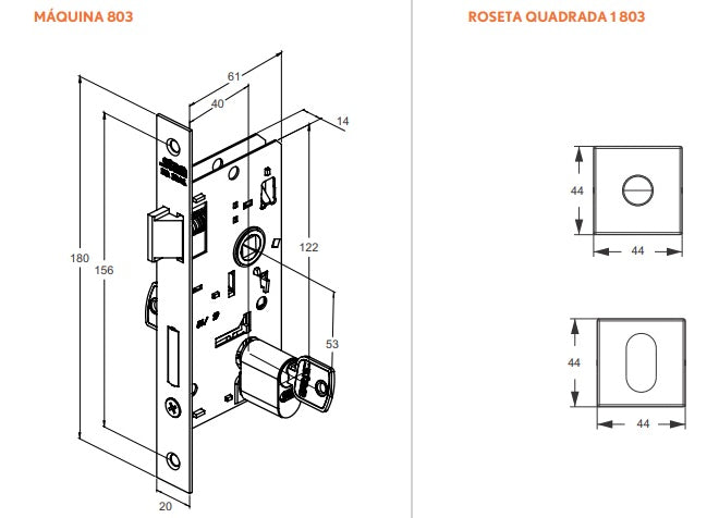 Fechadura Porta Externa 803/35 Roseta Quadrada Preto Stam