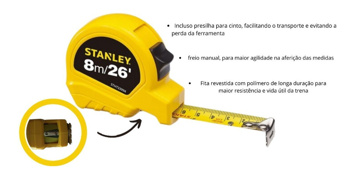 Trena 8 Metros Profissional Freio Manual Stht33994 Stanley