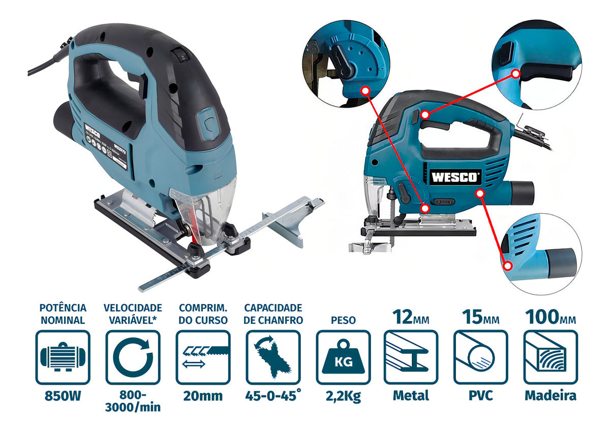 Serra tico-tico profissional Wesco WS3772 850W 220V