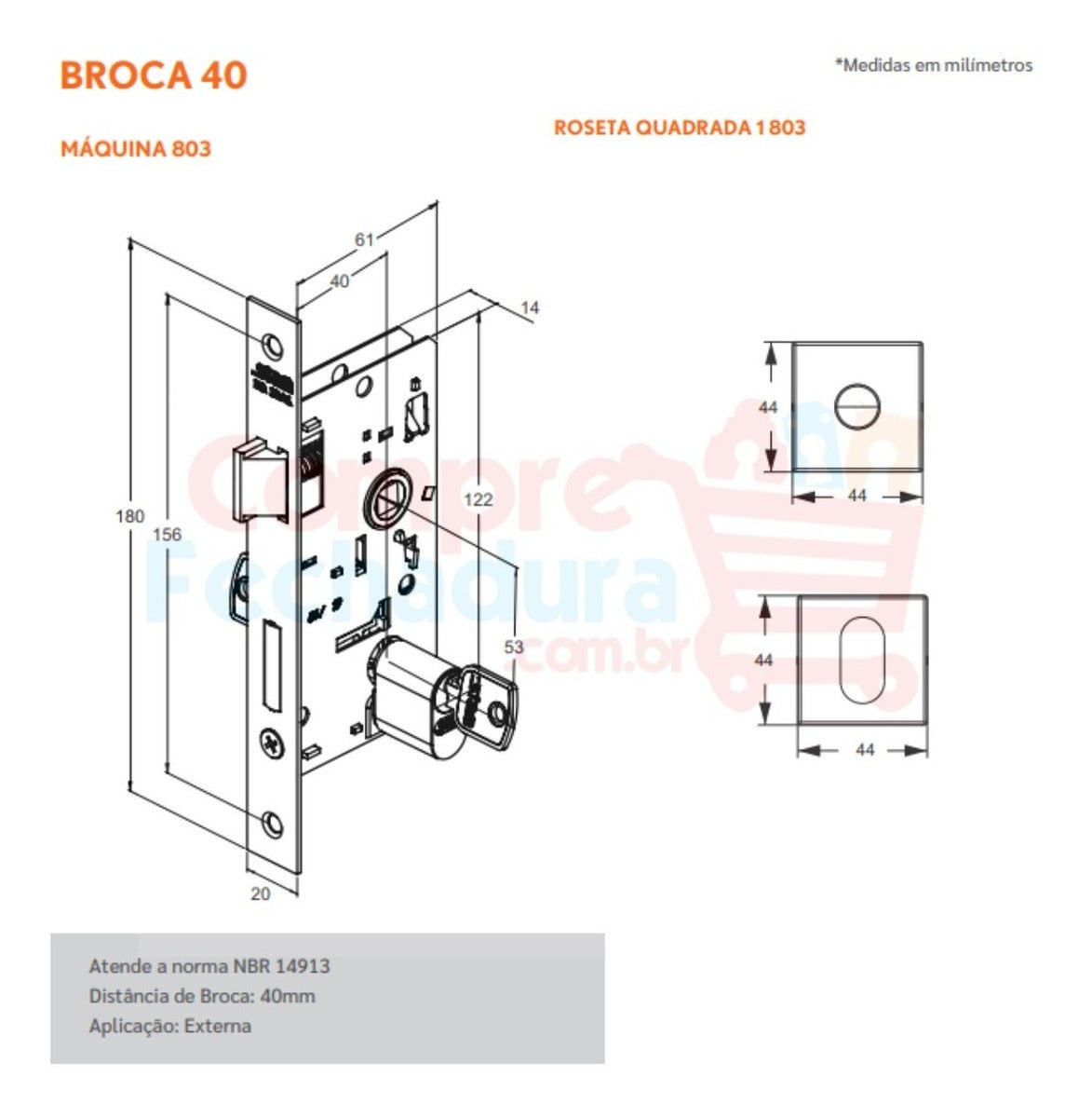 Fechadura Porta Externa 803/35 Roseta Quadrada Preto Stam