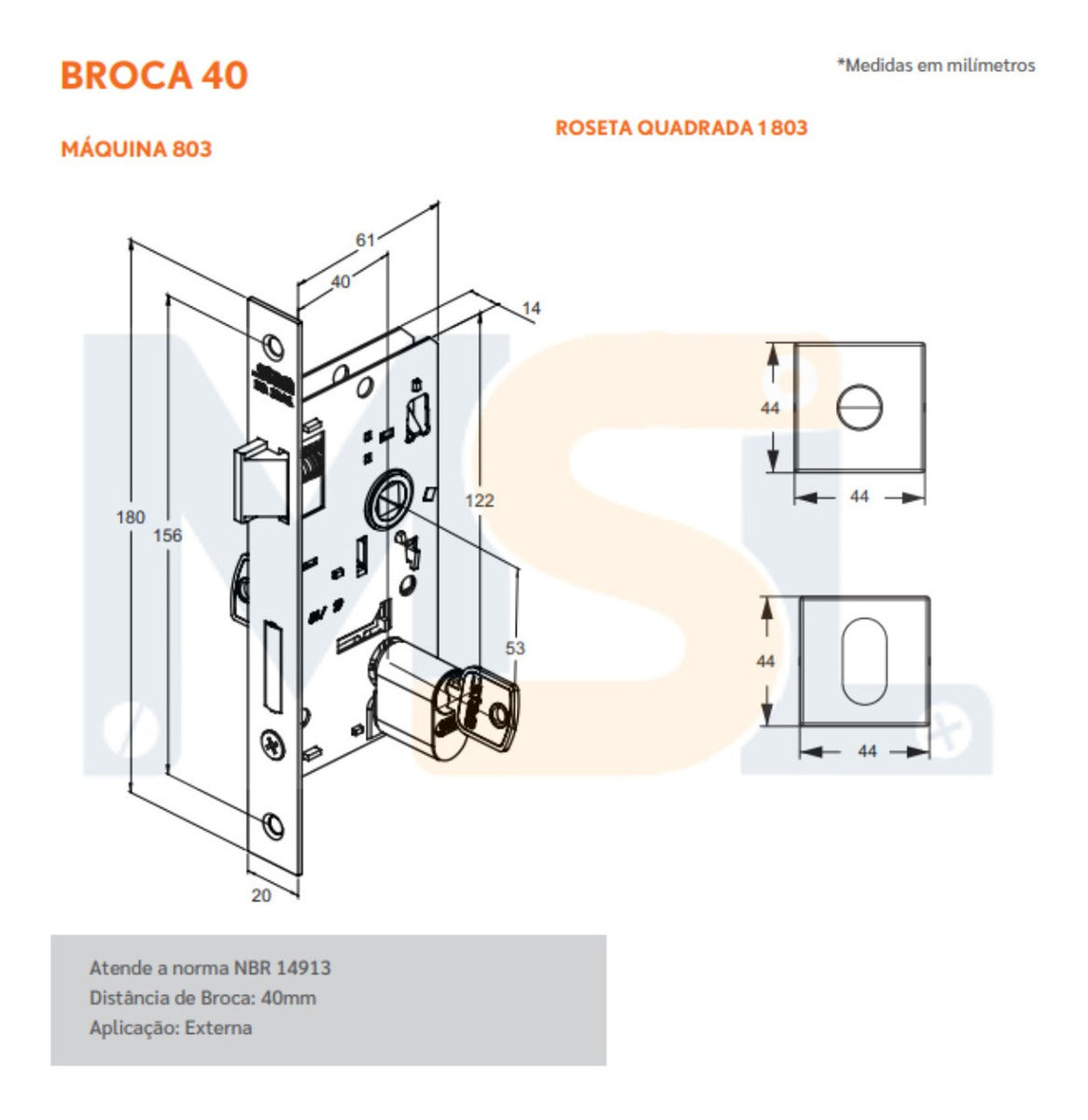 Fechadura Porta Externa 803/35 Roseta Quadrada Preto Stam