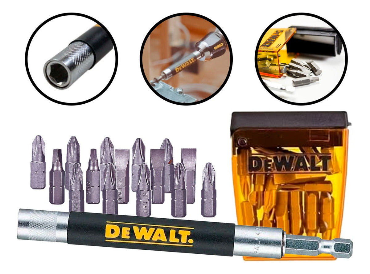 Jogo de Bits Dewalt, Modelo DW2053, Ferramentas Manuais para Parafusar com Guia Magnética, 16 peças