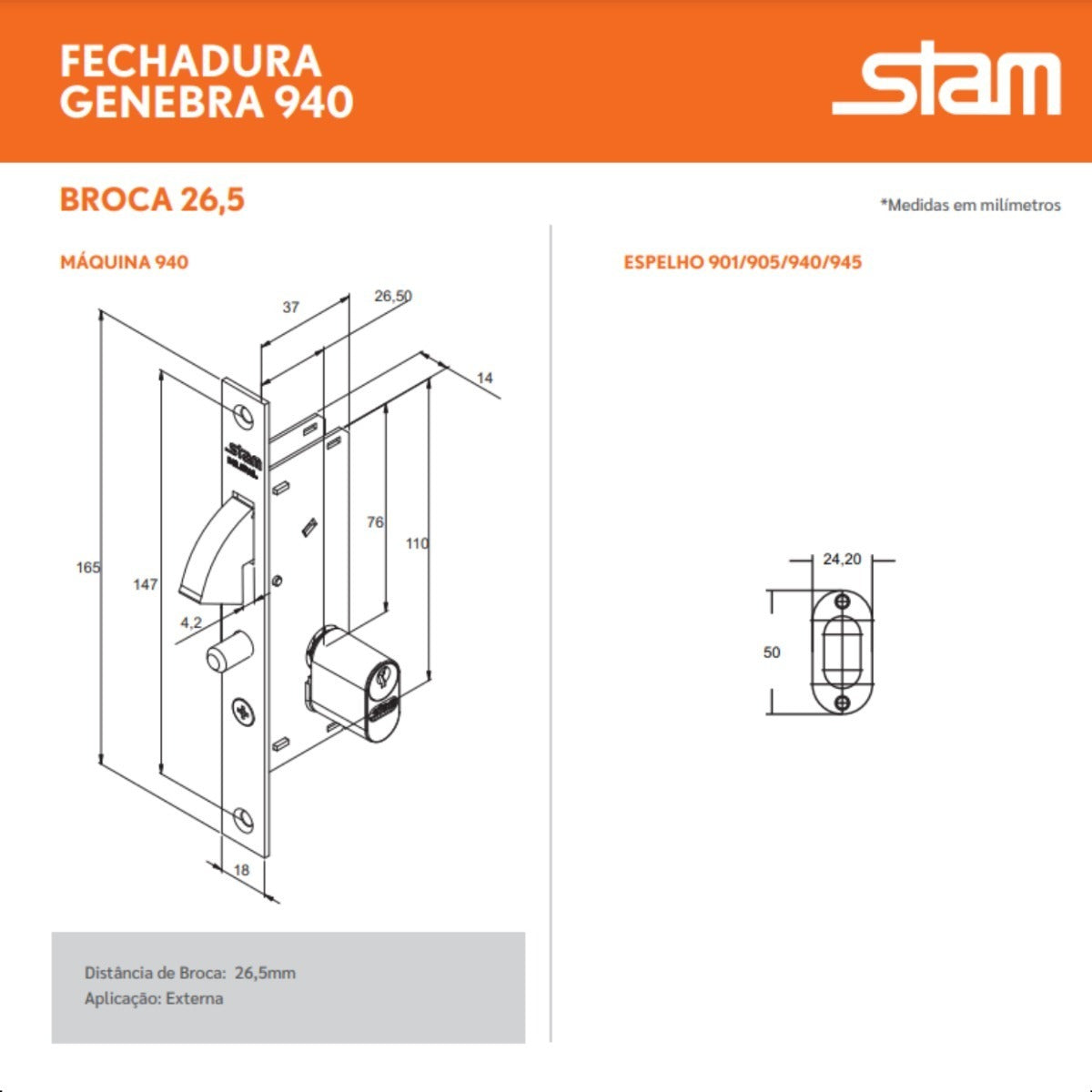 Fechadura Bico Papagaio Porta De Correr 940 Inox Stam 37mm