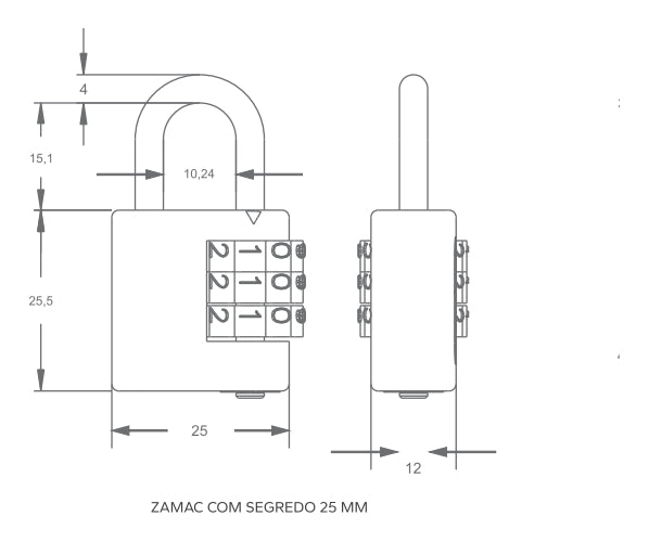 Stam Cadeado segredo 25 mm mochila bolsa armário zamac