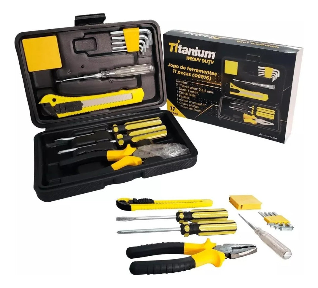 Kit Jogo De Ferramentas 11 Peças Com Maleta Completa - Titanium Cor Preto e amarelo