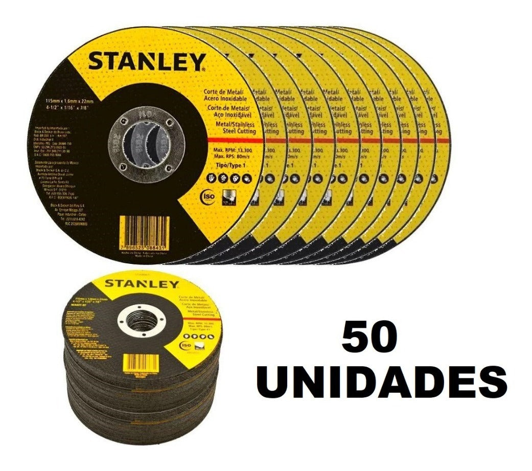 Kit 50 Discos de Corte Fino Abrasivo Metal e Inox 41/2" Stanley Modelo STA8061