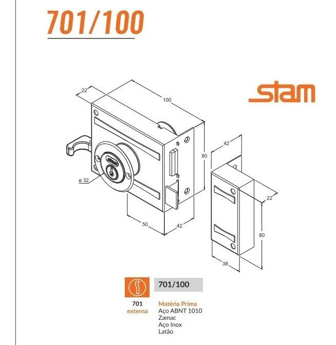 Fechadura Sobrepor P/ Portão Stam 701/100 - Promo Cor Preto