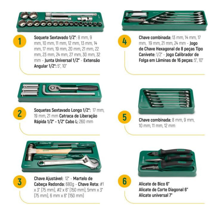 Caixa De Ferramenta Sanfonada Para Mecânico 40cm 70pçs Sata