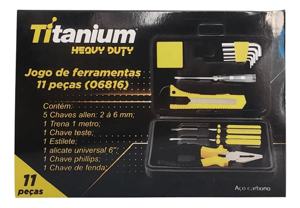 Kit Jogo De Ferramentas 11 Peças Com Maleta Completa - Titanium Cor Preto e amarelo