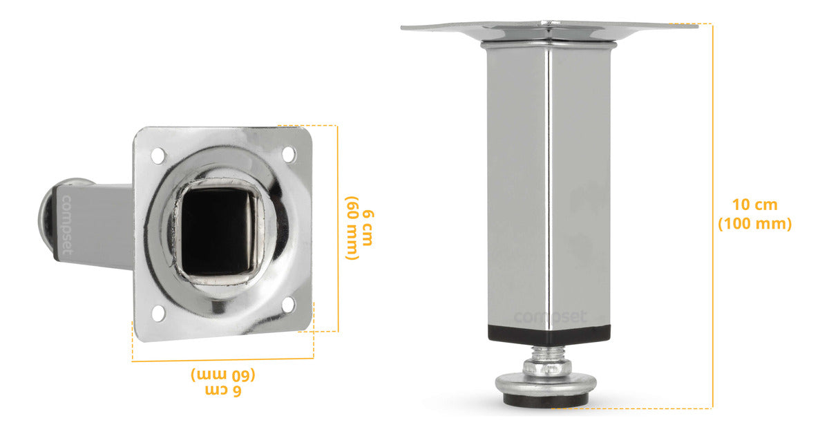 4 Pezinhos Para Moveis 10cm Quadrado Com Regulagem Altura