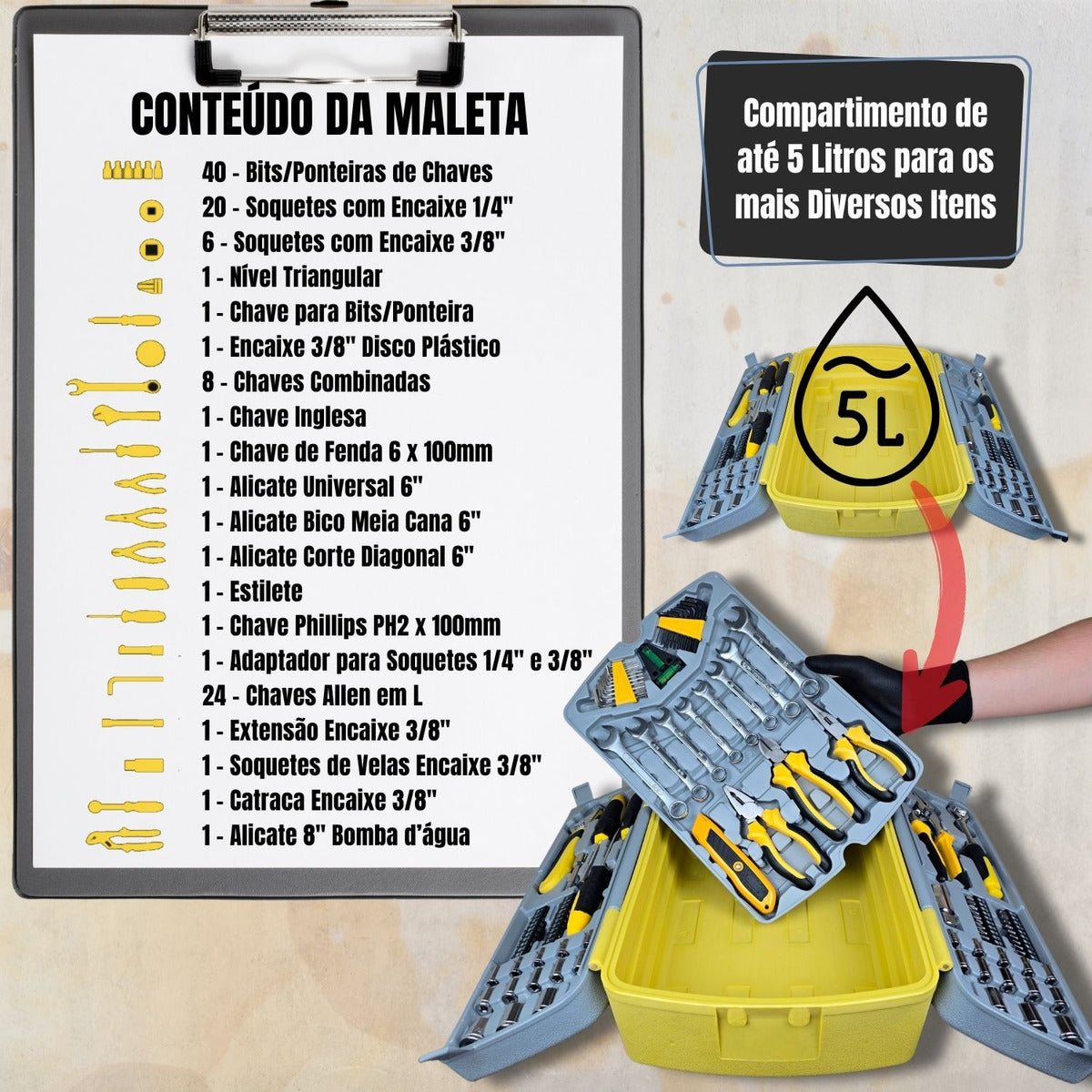 Kit Caixa Ferramentas Maleta Dobrável Jogo Conjunto 113 Peça