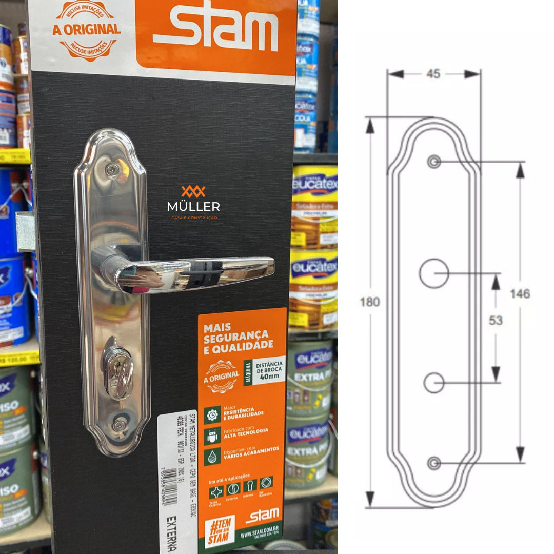 Fechadura Externa Stam Maçaneta Esp Inox 803/33 40mm