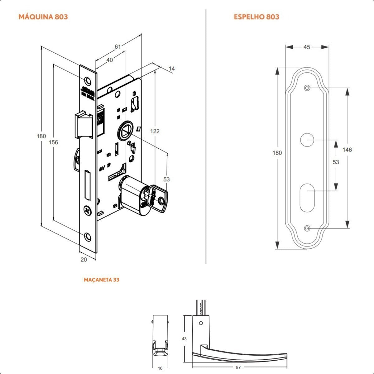 Fechadura Externa Stam Maçaneta Esp Inox 803/33 40mm