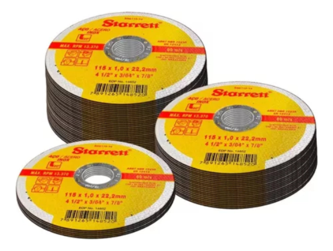 48 Discos De Corte Starrett Metal Inox 4.1/2X22,2mm Cor Amarelo Extra Fino Dac 115-14